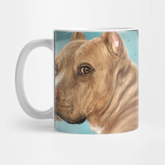 Painting of a Red Nose Pit Bull With Soulful Eyes, Blue Background by ibadishi